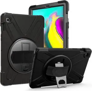 Shockproof Case Full-Body Heavy Duty Cover Stand with Shatterproof Ceramic Screen Protector for Samsung Galaxy Tab A 10.1 2019 T510 T515 (Black)