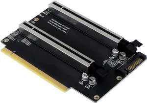 PCI-E 4.0 x16 1 to 2 Expansion Card Gen4 Split Card PCIe-Bifurcation x16 to x8x8 with 20mm Spaced Slots CPU4P Power Supply Port (with 4Pin Cable Higher)