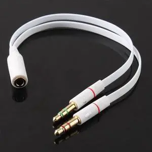 1Pcs Universal 3.5mm Female to 2 Male Headphone With Mic Audio Y Splitter Cable Female To Male Audio Cables White