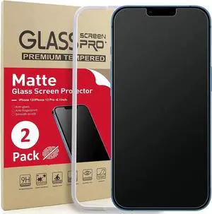 [2 Pack] Matte Glass Screen Protector Designed for iPhone 14 2022/iPhone 13/13 Pro, Install Frame/Bubble Free/Anti-Glare&Fingerprint, 9H Tempered Glass Clear for iPhone 13/13 Pro 2021 6.1inch