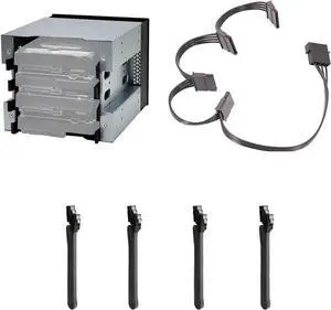 5" 3 x Optical Drive Bay to 4-Bay 3.5 Inch SATA SAS HDD Cage Rack Bracket Hard Drive Tray Caddy Adapter with SATA 3.0 Date Cable (W 4P to SATA Cable)