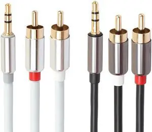 1Pcs 3.5mm Male to 2 RCA Male Audio Cable Aluminum Alloy Shell Audio Adapter Converter Splitter Cables Cord Wire Line for Amplifier