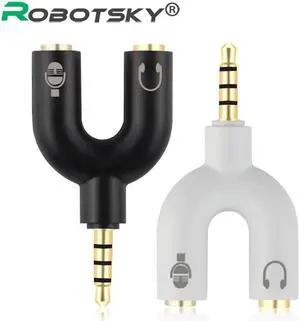 1Pcs U Type 3.5mm Jack Plug Headset Audio AUX Mic Converter Adapter 1 Male to 2 Female Audio U Splitter Cable For Earphone Laptop