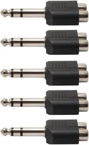 5Pcs/Lot 6.35mm 1/4" Stereo Plug To 2 RCA Splitter Audio Adapter Converter Male to Female Audio Connecter Adaptor Plug