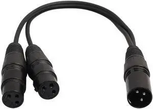 1Pcs 3pin XLR Splitter Cable Male Jack To Dual 2 Female Plug Y Splitter Audio Adapter Cable Connector Wire 0.3M