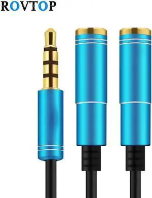 1Pcs Rovtop 3.5mm Audio Splitter Cable 3.5mm Male to 2 Port Female with Mic 3.5 Extension Aux Cable Adapter for iPhone MP3 Speaker Z2
