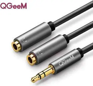 1Pcs QGEEM Headphone Splitter Audio Cable 3.5mm Male to 2 Female Jack 3.5mm Splitter Adapter Aux Cable for iPhone Samsung MP3 Playe