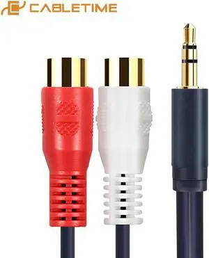 1Pcs CABLETIME 3.5mm Male To 2RCA Female Cable Aux Cable Jack Stereo Output Audio Splitter Adapter For Cellphone Laptop CD/DVD