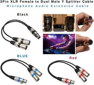 1Pcs 0.3m 3pin XLR Female Jack To Dual 2 Male Plug Y Splitter Cable Adaptor 1 Ft Cord Microphone Audio Extension Cable
