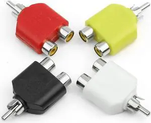 1Pcs 4 x RCA Jack Y Splitter Plug Adapter 1 Male to 2 Female For Audio Video AV TV Cable Converter Durable randomly send GT