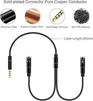 1Pcs Headphone Splitter 3.5mm Jack Headphone+Mic Audio Splitter Adapter 3.5mm Male to 2 Female Aux Cable for Computer PC Microphone