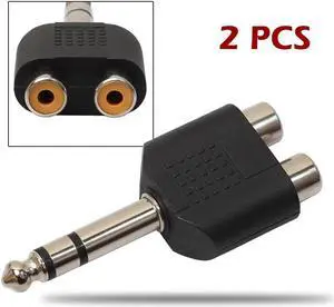 2Pcs 6.35mm 1/4" inch Stereo Audio Plug Connector To 2 RCA Female Audio Splitter Adapter For PC Stereo MP3 players