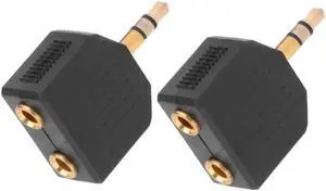 2pcs Gold Plated 3.5mm Male Stereo to Dual 3.5mm Female Jack Y Splitter Audio Adapter Converter Connector Cable