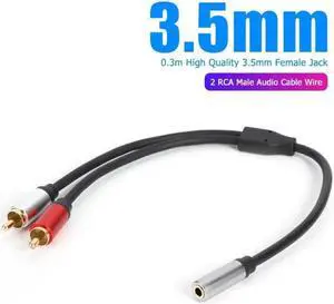 1Pcs 0.3m 3.5mm Female Jack to 2 RCA Male Audio Cable Y Splitter Adapter Wire
