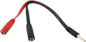 1Pcs 1x 3.5mm 1/8" 4 Pole 3 Ring Male Plug To 2x3.5mm Female Jack TRRS AUX Audio Y Splitter Adapter Flat Cable Cord 20cm