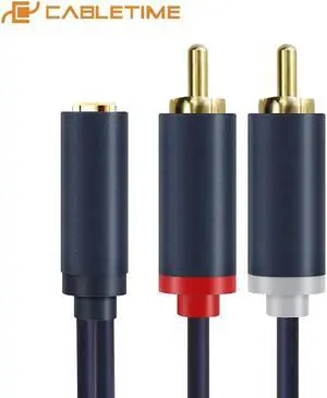 1Pcs Cabletime 3.5mm Jack Female To 2RCA Male Cable Aux Cord Stereo Audio Splitter Adapter For VCD Sound System Home Theater C213
