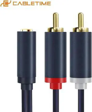 1Pcs Cabletime 3.5mm Jack Female To 2RCA Male Cable Aux Cord Stereo Audio Splitter Adapter For VCD Sound System Home Theater C213
