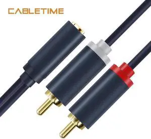 1Pcs Cabletime Aux Cord 3.5mm Jack Female To 2RCA Male Cable Stereo Audio Splitter Adapter For VCD Sound System Home Theater