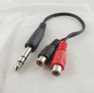 1Pcs 6.35mm 1/4" Male Stereo To 2 Dual RCA Phono Female Splitter Audio Adapter Cable 20cm