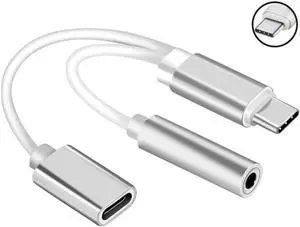 1Pcs For Samsung S8 2 in 1 USB Type C To 3.5mm Jack AUX Audio Splitter Converter Adapter Charge Cable