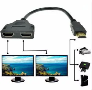 1Pcs JETTING 2 Dual Port Y Splitter 1080P HDMI v1.4 Male to Double Female Adapter Cable 1 In 2 Out HDMI Converter Connect Cable Cord