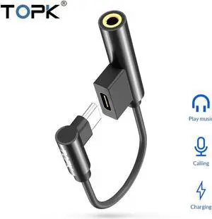 1Pcs TOPK 2 in 1 Splitter Headphone USB Type C to 3.5mm Aux Audio Jack Adapter USB C Cable for Xiaomi Redmi Note 7 Huawei Samsung