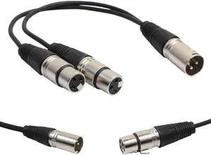 1Pcs Black Cannon XLR Y Cable 1 Male to Dual Female Splitter Zinc Alloy Oxygen Free Copper PVC 0.3m Audio Video Cables Adapter
