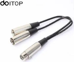 1Pcs DOITOP 3 Pin XLR Female Jack To 2 Male XLR Plug Y Splitter Cable XLR Microphone Adapter Cord Audio Cables 30cm for Microphone