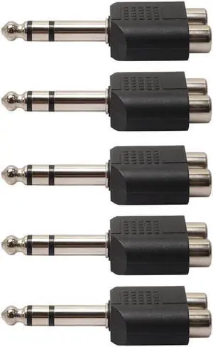 5Pcs 6.35mm 1/4" Stereo Plug To 2 RCA Female Jacks Splitter Audio Adapter Converter for PC,Stereo,MP3 players