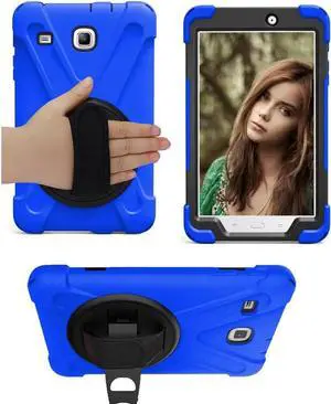 Galaxy Tab E 8.0 case by Heavy Duty Shield Case Cover with Tempered Glass Screen Protector and Hand Strap for Galaxy Tab E 8.0 SM-T377 (Blue)