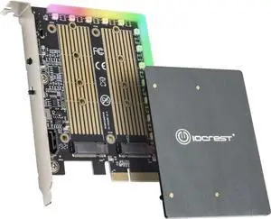 Dual M.2 SATA and PCIe Nvme SSD to PCIe X4 Adapter Card with 5V RGB Heatsink
