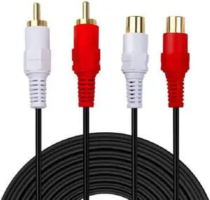 6ft Gold Plated 2 RCA Male to Female Stereo Audio Extension Cable