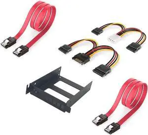 Metal PCI Slot 2.5inch IDE/SATA/SSD/HDD Mounting Bracket Rear Panel Mount Bracket Hard Drive Adapter Tray Caddy with Sata Data Cable (Half w Red Cable)