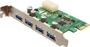 USB 3.0 4 Port PCI-e x 1 Hub Expansion Card Molex Power SD-PEX20133