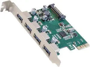 SD-PEX20159 PCI Express Card x1 with USB 3.0 Type A 4 Ports Super Speed and 15-Pin Power Connector Renesas Chipset