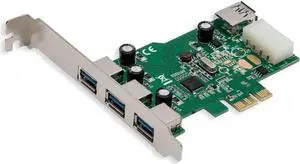 3 External USB 3.0 Type A Ports and one Internal USB3.0 PCI-E x1 Expansion Card Molex Power Renesas Chipset SD-PEX20137
