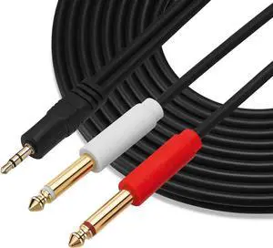 Gold Plated 3.5 mm TRS to Dual 1/4 inch TS Premium Stereo Breakout Cable for Connecting iPhones, iPods, iPads, Mac, Laptop, or Audio Device to Pro Audio Gear (16.5ft/5m)
