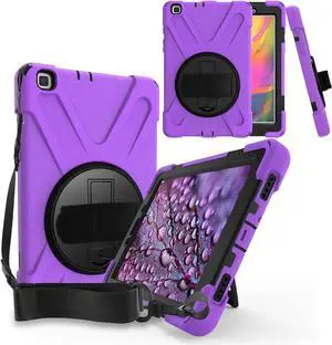 Shockproof Case Full-Body Heavy Duty Cover Stand with Shatterproof Ceramic Screen Protector for Samsung Galaxy Tab A 8.0 2019 T290 T295 (Purple)