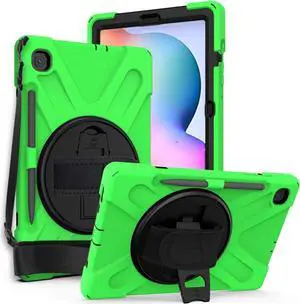 Shockproof Case Full-Body Heavy Duty Cover Stand with Shatterproof Ceramic Screen Protector for Samsung Galaxy S6 Lite 10.4 2020 P610 (Green)
