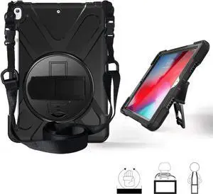 Shockproof Case Full-Body Heavy Duty Cover Stand with Shatterproof Ceramic Screen Protector for Apple iPad Pro 10.5 / iPad Air 3rd Gen (Black)