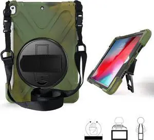 Shockproof Case Full-Body Heavy Duty Cover Stand with Shatterproof Ceramic Screen Protector for Apple iPad Pro 10.5 / iPad Air 3rd Gen (Camouflage)
