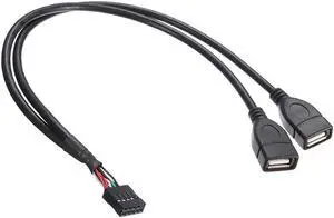 MotherBoard 9Pin Turns USB2.0 Two Extension Line Main board Female Header to Dual USB 2.0 Female Adapter Cable 11.81"