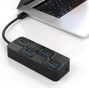 4-Port USB 3.0 Hub, Ultra-Slim Data USB Hub,Multi USB Port Expander, Fast Data Transfer USB Splitter for MacBook, Mac Pro, Mac Mini, iMac, Surface Pro, XPS, PC, Flash Drive, Mobile HDD