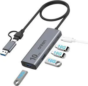 USB C Hub,USB C to USB C/A Adapter with USB3.2 GEN2 Speed. USB/USB C Splitter with 2*USBA(10G) 2*USB C(10G).4 Ports USB C Adapter e(Data Transfer only,Not Support Power and Monitor)