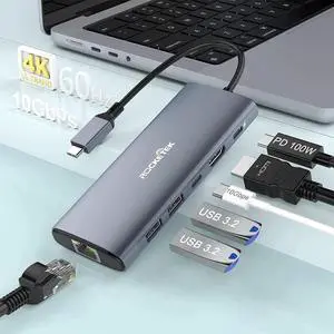 6-in-1 USB C Hub 4K@60Hz 10Gbps USB C hub Multiport Adapter, Type C Hub with Ethernet, 4K@60Hz HDMI, 100W PD, 10Gbps USB C and 2 USB A, USB C Docking Station for MacBook Pro and Other USB-C Laptops