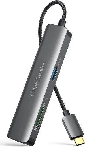 USB C Hub, CableCreation USB-C Hub Multiport Adapter 5-in-1 (Thunderbolt 3) with HDMI 4K, 2 USB 3.0, SD / Micro SD Card Reader for MacBook Pro / Air, iPad Pro, Surface Book 2, XPS, Pixelbook, Aluminum