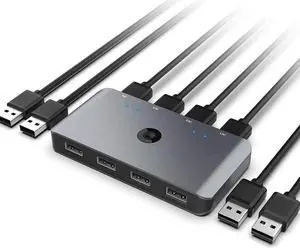 USB Switch Selector 4 Computers Sharing 4 USB Devices USB 2.0 Peripheral Switcher Box Hub for Keyboard Mouse Printer Scanner with One-Button Switch and 4 Pack USB A to A Cable
