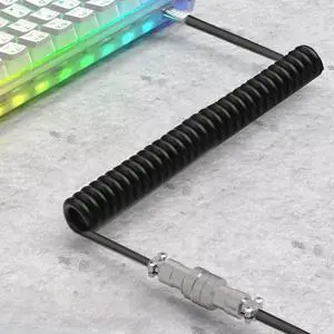 Custom Coiled USB C Cable for Gaming Keyboard, Double-Sleeved Mechanical Keyboard Cable with Detachable Metal Aviator, 1.5M USB-C to USB-A Extendable Spring Cable