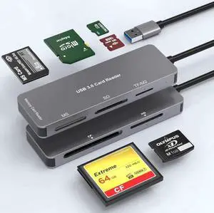 USB 3.0 Multi-Card Reader, 6-in-1 USB 3.0 SD Card Reader for SD/CF/TF/XD/MS/M2 Memory Card, Memory Card Reader 5Gbps Read and Write Compatible with Windows XP/Vista/7/8/10, Mac OS, Linux