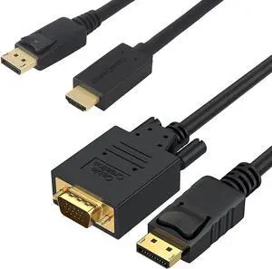 DisplayPort to VGA Cable 6ft 1080p@60Hz Bundle with DisplayPort to HDMI Cable 6ft 4K@30Hz